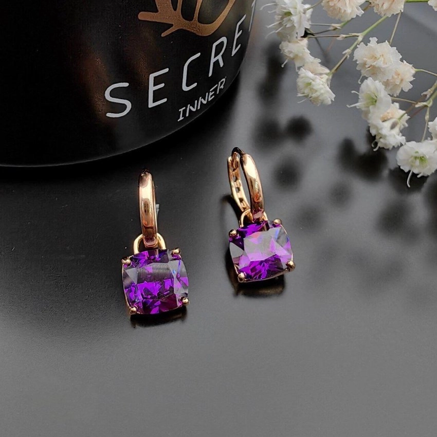 گوشواره آویز نگین بنفش ژوپینگ کد 78