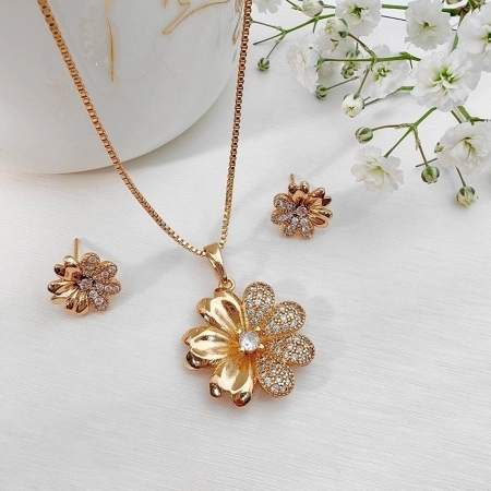 نیم ست گل بابونه نگین دار ژوپینگ کد 598