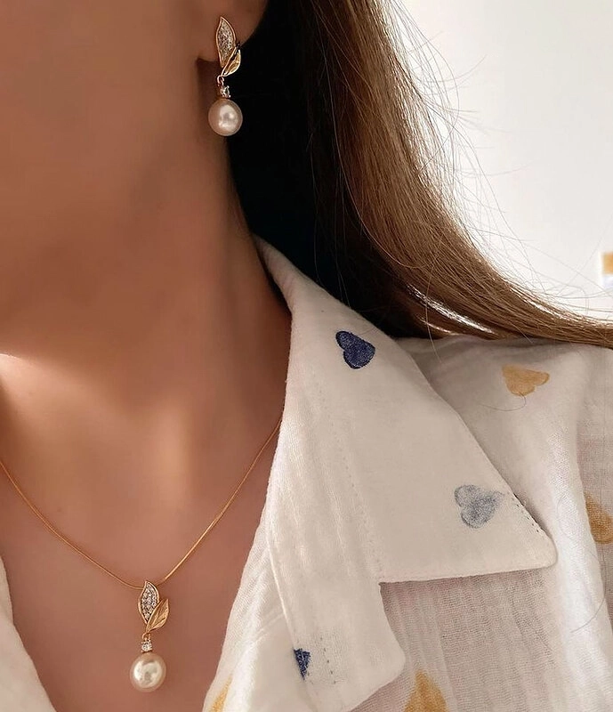 نیم ست برگ و مروارید ژوپینگ کد 585 5