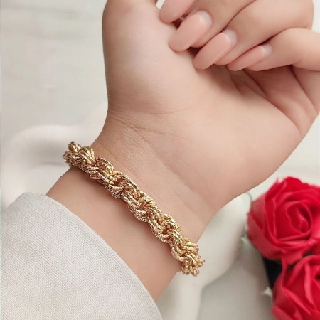 دستبند زنانه ژوپینگ بافت تمام تراش رنگ طلایی کد 175