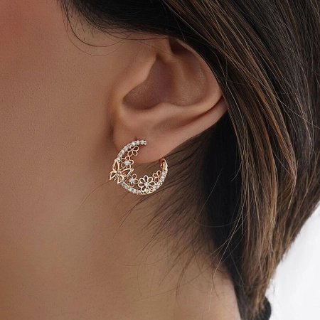 گوشواره حلقه گل و پروانه ژوپینگ کد 650