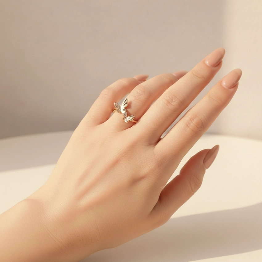 انگشتر طرح پروانه نگین دار ژوپینگ کد 604