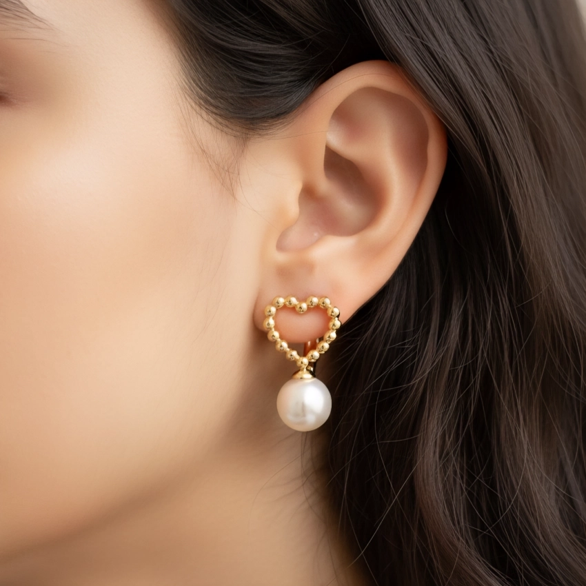 گوشواره حلقه ای قلب و مروارید ژوپینگ کد 560