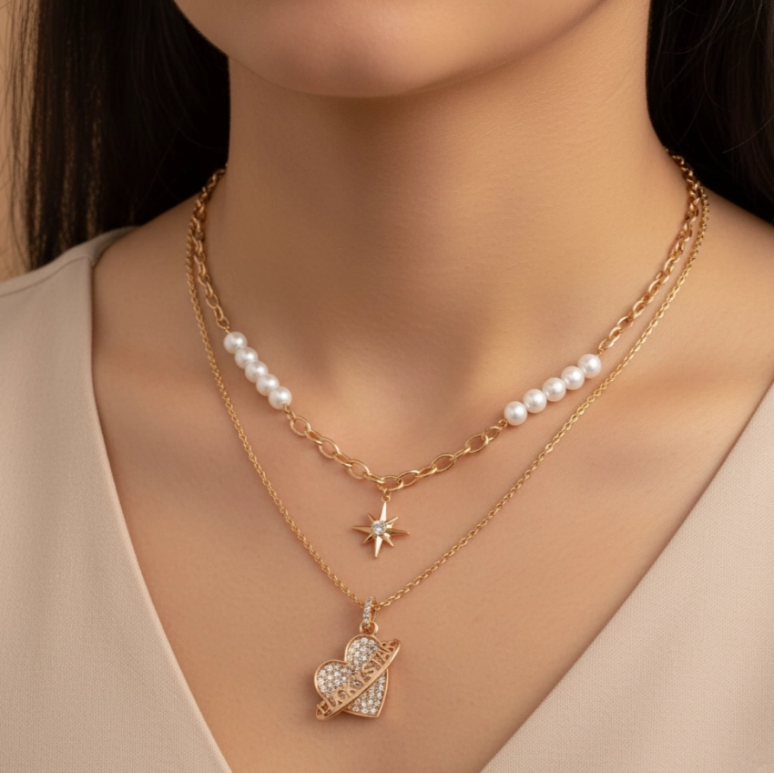 گردنبند قلب و ستاره مرواریدی LUCKY STAR ژوپینگ کد 576