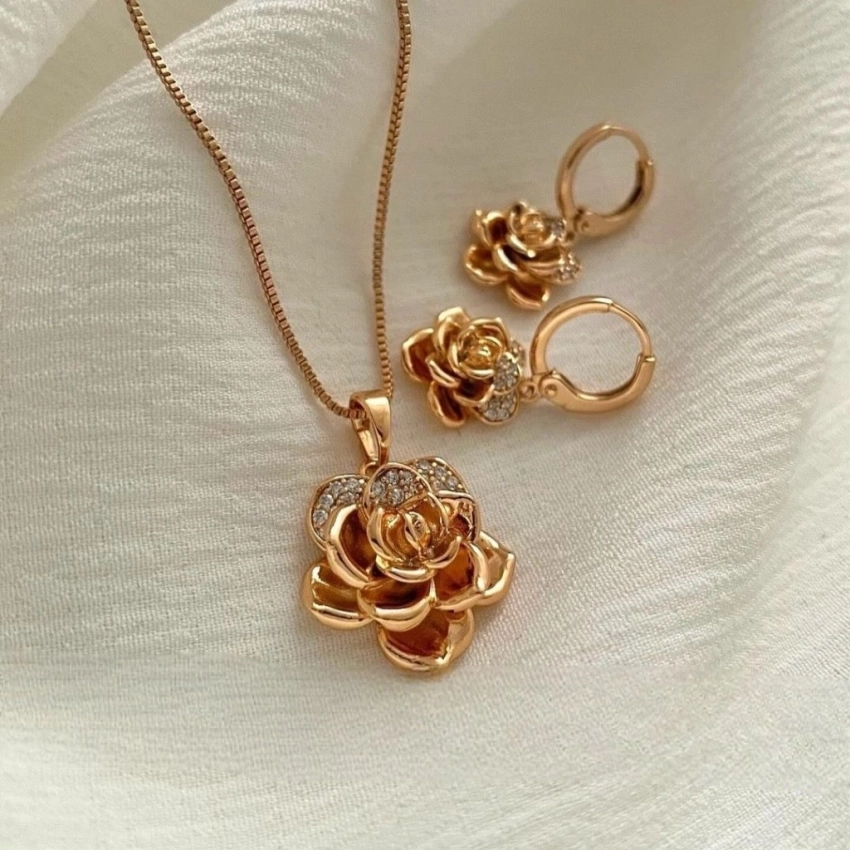 نیم ست گل رز نگین دار ژوپینگ کد 251