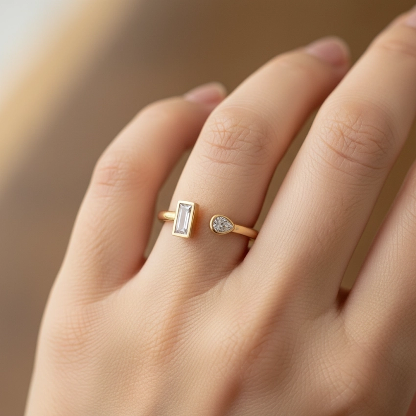 انگشتر دو نگین اشک و مستطیل ژوپینگ کد 567