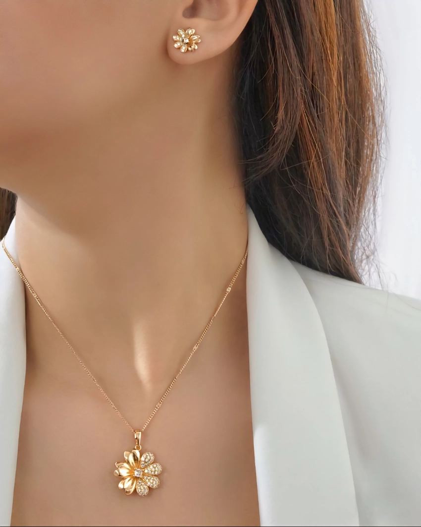 نیم ست گل بابونه نگین دار ژوپینگ کد 598