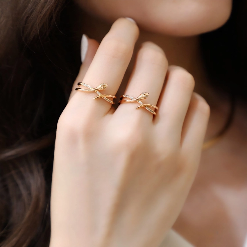 انگشتر دو ردیفه طرح مار ژوپینگ کد 628