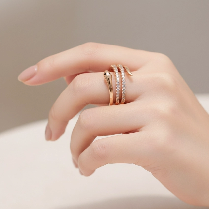 انگشتر چند ردیفه طرح مار ژوپینگ کد 627