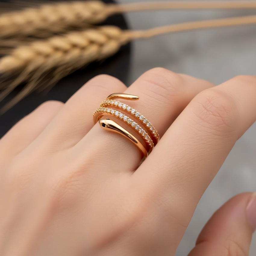 انگشتر چند ردیفه طرح مار ژوپینگ کد 627