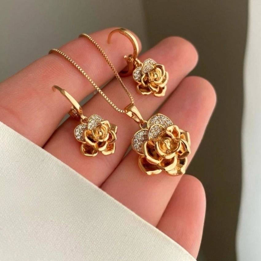 نیم ست گل رز نگین دار ژوپینگ کد 251