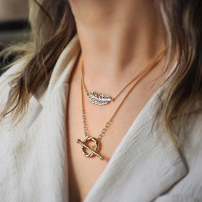 گردنبند دو لایه طرح برگ ژوپینگ کد 432