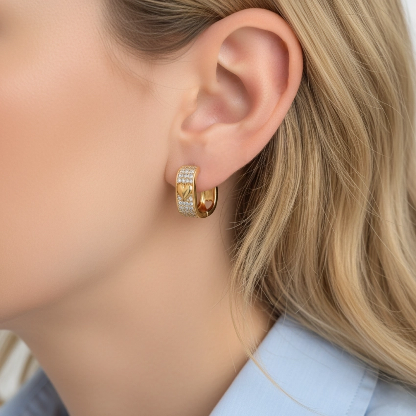 گوشواره مربع و نگین قلب ژوپینگ کد 724